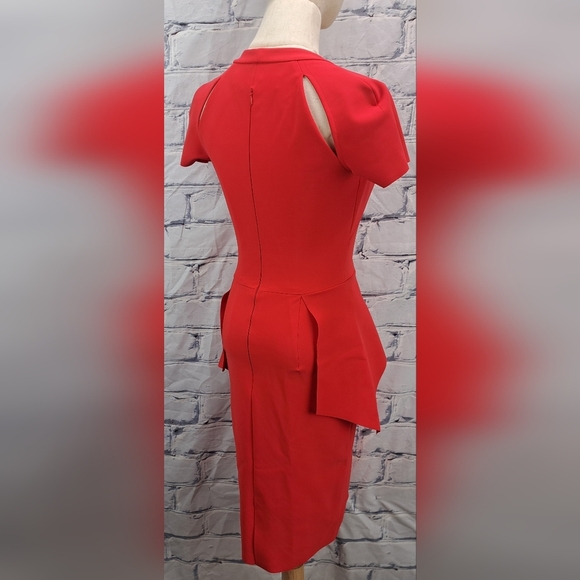 Greta Constantine Women's Peplum Flynn Dress Red Midi Made in Canada Size XS - Picture 7 of 14